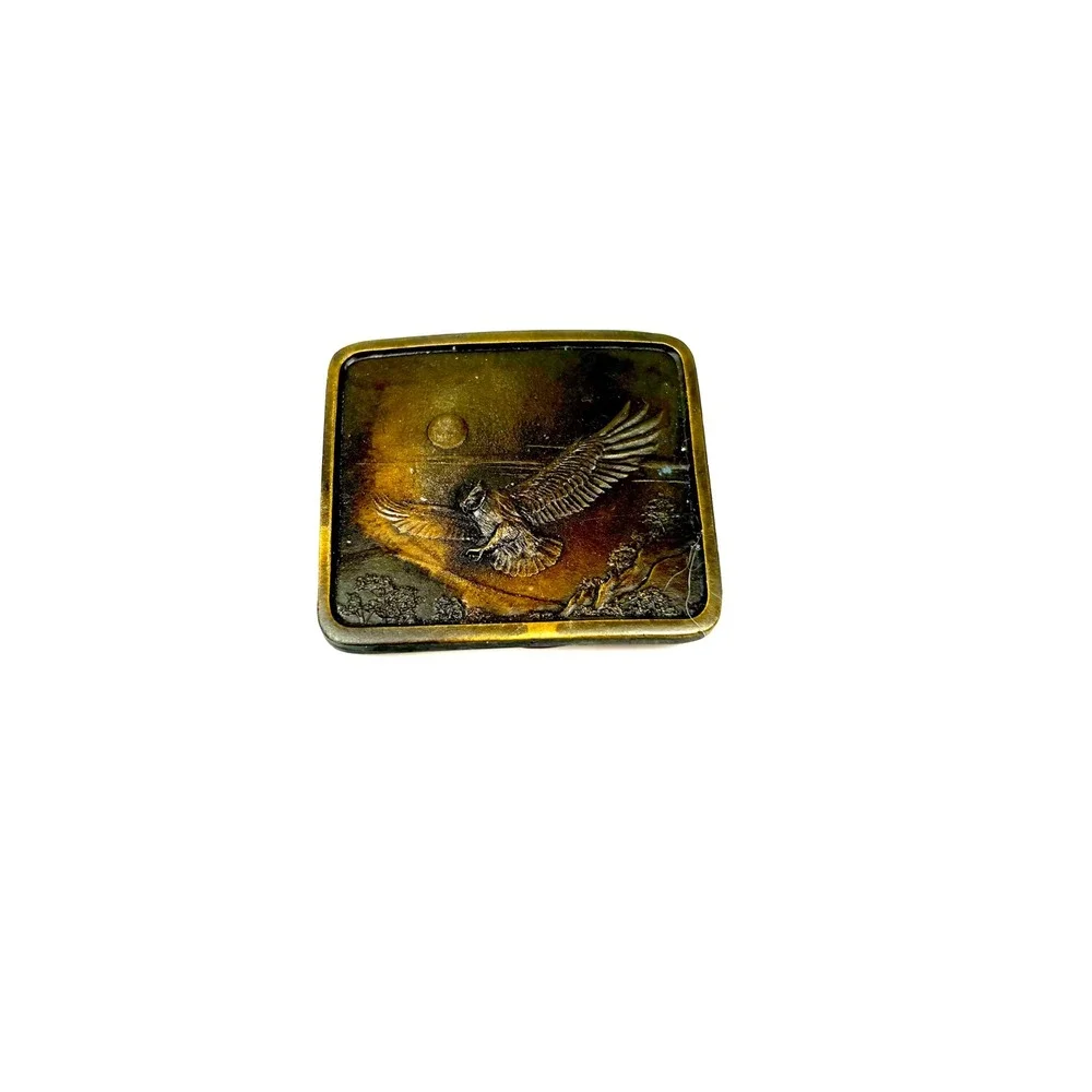 Vintage Indiana Metal Craft Great Horned Owl Belt Buckle Brass 1977 Americana